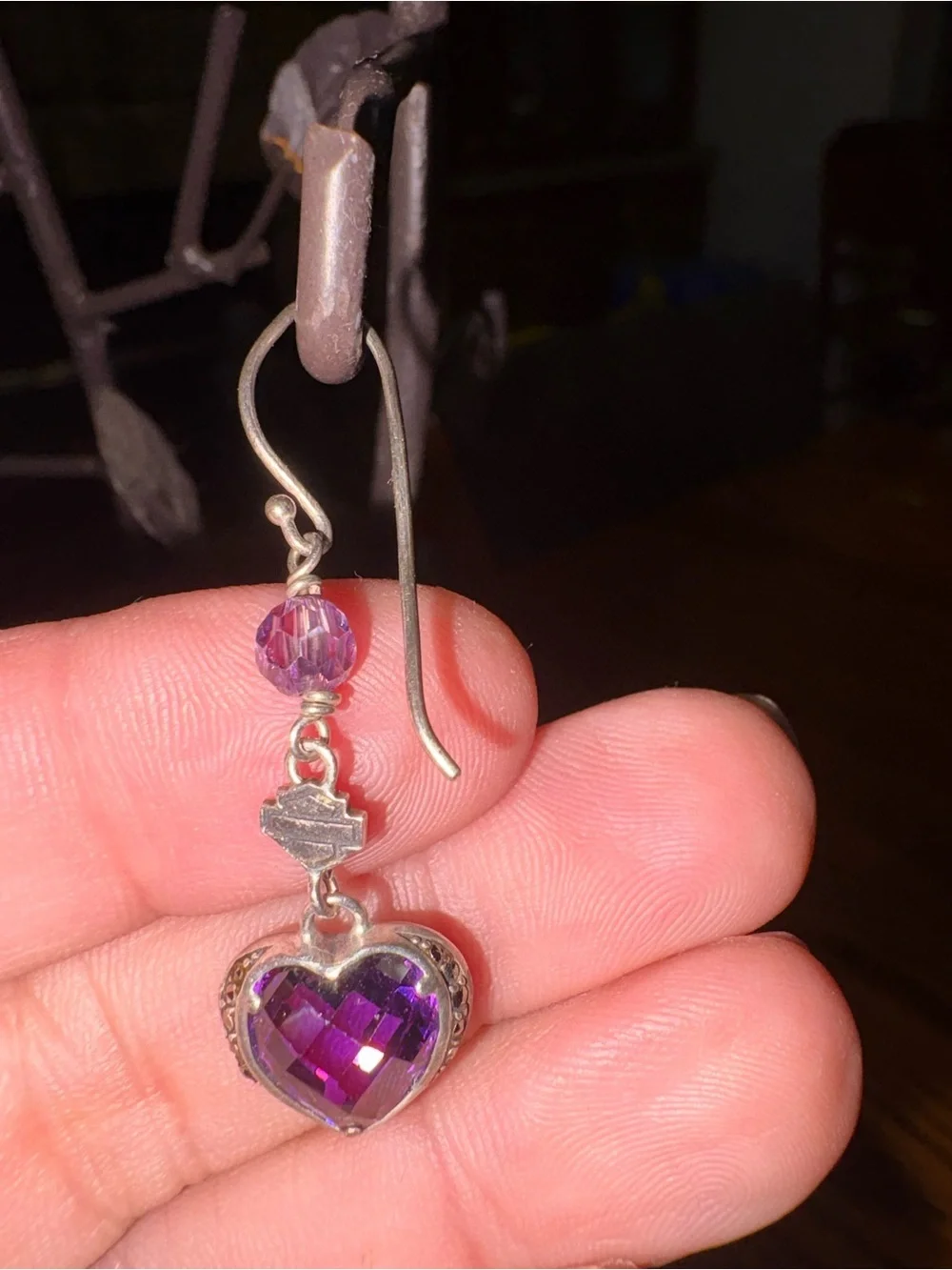 Harley Davidson 3 piece Purple Heart 925 sterling ring size 8 see description